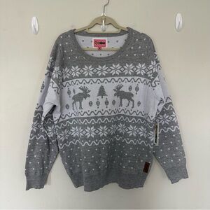 Tipsy Elves Women’s Classic Moose Sweater Gray Fair Isle XL Holiday‎ Christmas